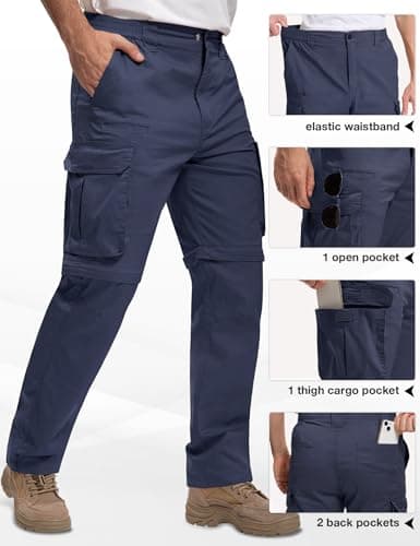 AOHIKE Mens Convertible Hiking Pants - Stretch Lightweight Zip Off Cargo Pants for Men Camping Tracking, Navy Blue - Thumbnail 4