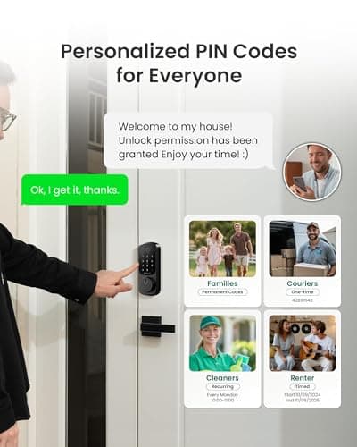 DESLOC B200 Fingerprint Smart Door Lock with App Control, Keyless Entry Deadbolt for Front Door, Auto Lock, Touchscreen Keypad, 8 Unlock Methods, USB-C Backup Power, 12-Month Battery, BHMA Grade3 - Thumbnail 5