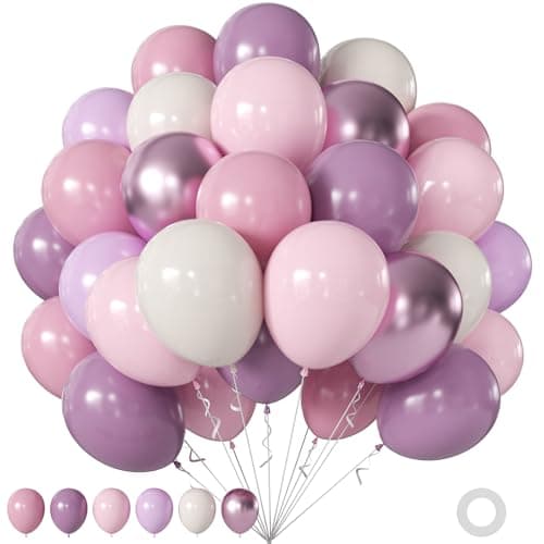 60Pcs Dusty Purple Pink Balloons, 12Inch Dusty Pastel Purple Pink Sand White Metallic Purple Balloons for Lavender Wedding Baby Shower Bridal Shower Birthday Party Decorations - Image 1