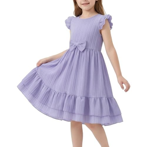 Mariy Riseni Flower Girl Dress Summer Ruffle Sleeve A-Line Bow Toddler Girls Wedding Birthday Party Dress Size 5-12Y - Image 1