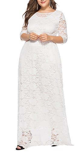 Eternatastic Womens Floral Lace 2/3 Sleeves Maxi Dress Evening Party Long Dress 6XL White - Thumbnail 3