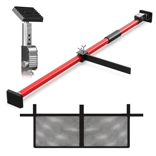 3-H Truck Cargo Bar, 43"-77" Adjustable Support Pole All Metal,Cabinet Jack,Truck Bed Divider with Self-Locking Spring Ratchet - Load Lock Bar for Vans, SUVs & Trucks,Red,1pc & Divider Bar+Net