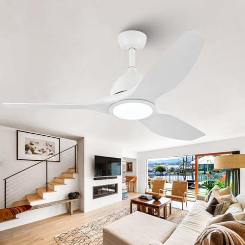 Vaczon 52 Inch White Ceiling Fans with Lights and Remote, Modern White Ceiling Fan with Light, Indoor & Outdoor Ceiling Fan for Bedroom Living Room Patio with 3CCT Dimmable, Quiet DC Motor, 6 Speeds - Image 1