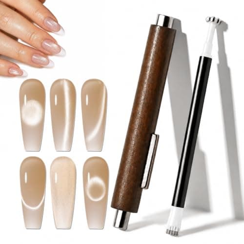 Modelones 3-in-1 Cat Eye Magnet, Double-Ended Cat Eye Magnet for Nails Multi-Function Nail Tool with Wide & Narrow Tips Strong Magnetic Stick for Cateye Gel Polish, DIY & Professional Salon Use