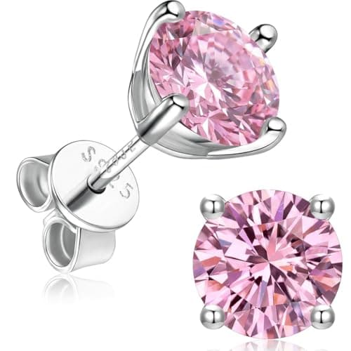 Lyniuoy October Birthstone Stud Earrings Tourmaline Blush Pink Birthday Gifts With Gift Box 18K White Gold Plated 925 Sterling Silver Hypoallergenic Flat Back Stud For Sensitive Ear 5mm 0.5ct X2 - Image 1
