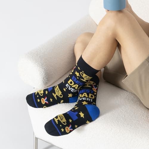 BONANGEL Men's Novelty Socks, Cotton Crew Funny Socks, Father's Day Birthday Christmas Gift for Dad from Daughter Son - Thumbnail 2