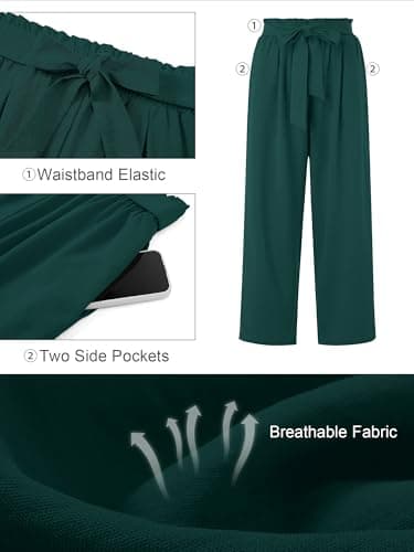 AusLook Plus Size Wide Leg Pants for Women High Waist Elastic Drawstring Palazzo Casual Lounge Beach Travel Vacation Resort Peacock Green 2X Pants with Pockets Flowy Summer Comfy Outfit - Thumbnail 4