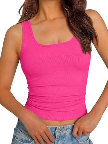 GKBK Women Sleeveless Workout Tops Racerback Athletic Running Yoga Tank Tops Lightweight Gym Clothes Rose Red L - Image 1