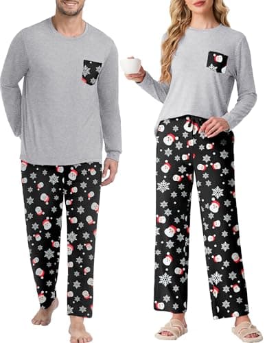 PrinStory Womens Pajama Sets Sleepwear Pjs Lightweight Long Sleeve Crewneck Shirts and Bottoms Soft Sleep Sets Christmas Snowman M - Image 1