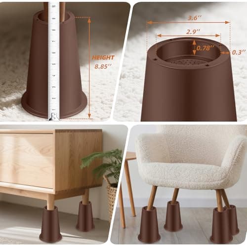 NKPOPHETE 8 inch Bed Risers Adjustable Furniture Risers - Heavy Duty Non-Slip Lift Supports for Beds/Couches/Sofas, Durable Square Design with Creates Storage Space (9 Pack Brown, 8 inch Round) - Thumbnail 5