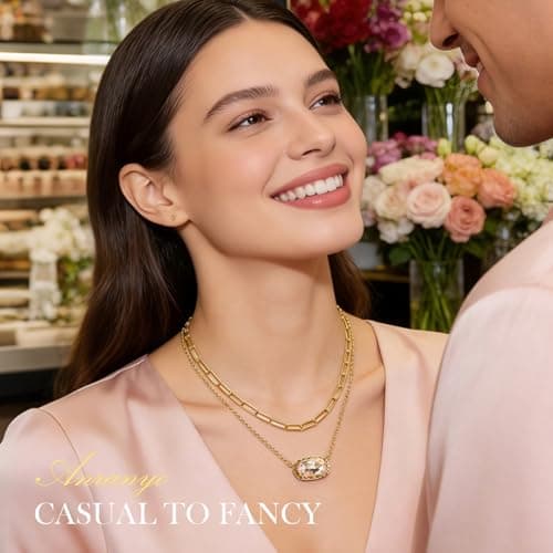 Anranyo Birthstone Necklace for Women, Oval Cut Garnet Paperclip Stackable Necklaces, 18K Gold Plated Dainty Red Cubic Zirconia Pendant Necklace，Non Tarnish, Birthday Mothers Day Gifts for Wife - Thumbnail 2