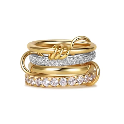 Stackable Rings for Women Statement Rings 18K Gold Plated Interlocking Ring Stack Set Non Tarnish Gold Silver Mixed Metal Cubic Zirconia CZ Connected Band Thumb Ring Size 5-11 Jewelry Gift for Women 6 - Image 1