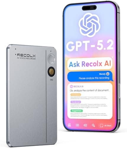 RECOLX AI Voice Recorder & Transcriber with GPT-5.2 Analysis – 30-Hour Recording, 112-Language Speech-to-Text & Auto Summary for Meetings, Lectures & Interviews,Grey
