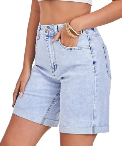 VIPONES Bermuda Shorts for Women High Waisted Jorts Jean Shorts Womens Trendy Outfits Casual Summer Stretchy Light Blue Denim Shorts(580, L) - Thumbnail 2