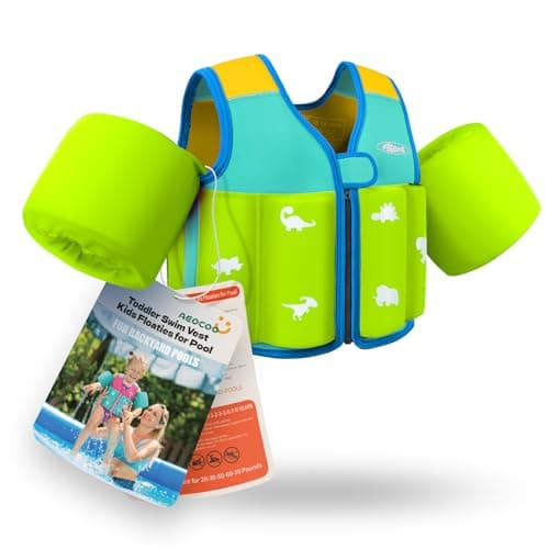 AEOCOO Toddler Swim Vest 20-30-50-70 Pounds, Kids Pool Floaties for 1-2-3-5-7-9 Years Old, Comfortable Wear Bright Float Jacket with Water Ring, Unpadded Sides for Arm Comfort, Boys, Girls, Blue - Image 1