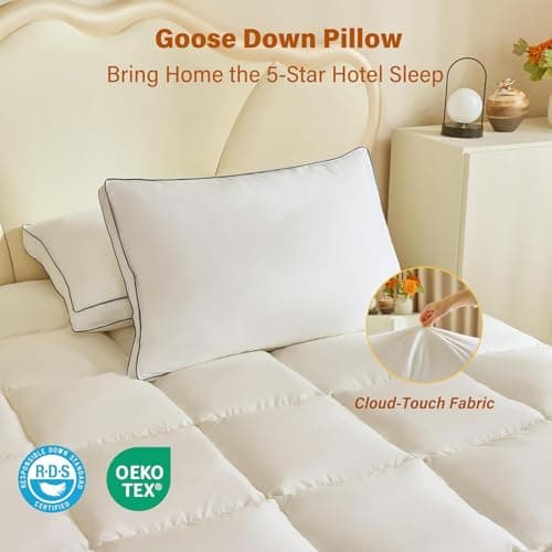 INSPIRE CRAFTER Goose Down Pillows for Neck Pain - Perfect Balance of Softness and Support, Relief for Side and Back Sleepers, Gusseted Pillow, Hotel Down Pillows Queen/Standard Size Set of 2 - Thumbnail 5