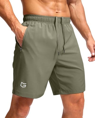 Men's Athletic Running Shorts with Zipper Pockets Quick Dry 7"/ 5"/ 9" Workout Gym Shorts for Basketball Hiking(Sage Green,7XS) - Image 1