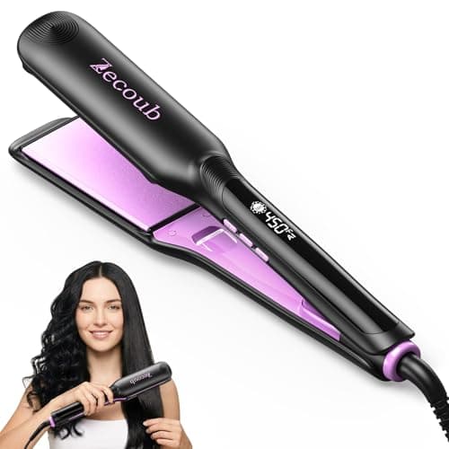 1.75 Inch Hair Straightener for Women, Ionic Flat Iron Hair Straightener with Professional Ceramic Coated, 9 Smart Temps Control, 20s Fast Heat-Up, Auto Shut-Off & Dual Voltage Voltage Purple