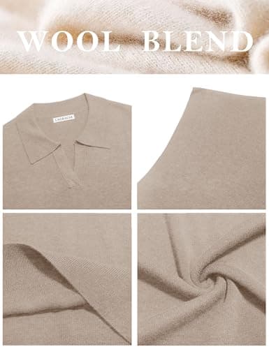 LaGracia Cropped Sweaters for Women Short Sleeve Collared Polo Sweaters Cap Sleeve Business Casual Crop Tops Spring Summer Outfits Camel L - Thumbnail 6