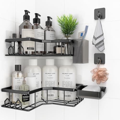 QHMCHLDZ Adhesive Shower Caddy, 6 Pack Corner Bath Organizer, Rustproof Stainless Steel Shower Shelves with Large Capacity, No Drilling Shelves for Bathroom Storage, Home, Kitchen Decor - Image 1