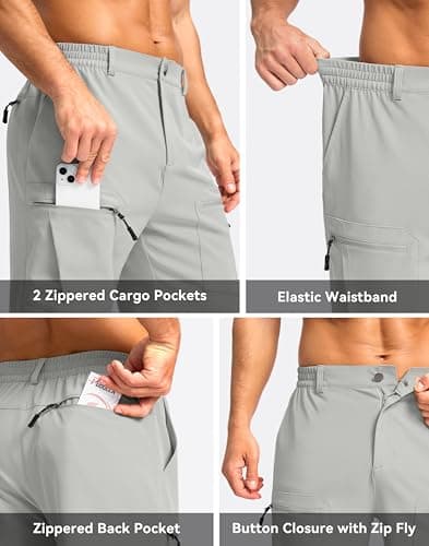 Pudolla Men's Hiking Cargo Shorts 9" Lightweight Stretch Travel Work Shorts for Men Outdoor Casual with 5 Pockets(Bright Grey X-Large) - Thumbnail 5
