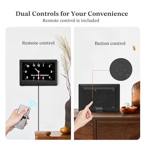 7'' Digital Clocks, 12 Reminders & 6 Alarms, Dementia Clock with Date and Time for Elderly, Auto-Dimming, Button & Remote Control, Auto DST, Digital Calendar for Seniors Large Display, Black Woodgrain - Thumbnail 3