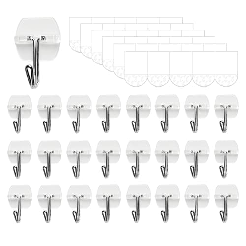 Karsbarwe 25 Small Hooks +30 Removable Strips, Clear Wire Hanger Hooks, Damage-Free Utility Hooks, Heavy Duty with Adhesive Strips, No Tools Wall Hook for Hanging, Value Pack - Image 1