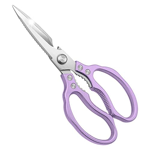 CGBE Kitchen Scissors All Purpose Heavy Duty, Ultra Sharp Stainless Steel Kitchen Shears Dishwasher Safe, Cooking Shears for Chicken, Poultry, Fish, Meat, Herbs & Grapes with Non-Slip Grips - Purple - Image 1