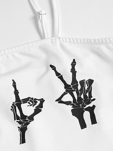 ZAFUL 2024 Halloween Costumes Fall Skeleton Sleeveless Crops Tops Shirts Womens Graphic Trendy Sexy Going Out Cami Tank Top - Thumbnail 5