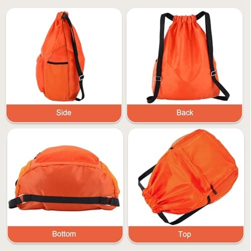 Dntorx Drawstring Backpack, Gym Bag with Water Bottle Pocket, Waterproof String Backpack for Soccer, Basketball, Swim for Women Men (Orange) - Thumbnail 3