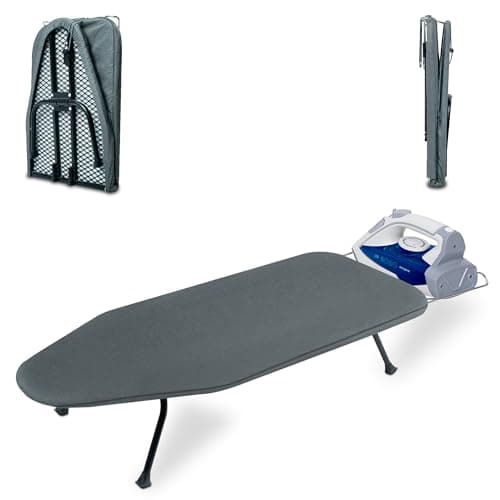 OXZOR Metal Mesh Panel Tabletop Ironing Board | Foldable Iron Board | Heavy Duty Small Iron Board with Heat Resistant Cover and 100% Cotton 8mm Thicken Pad (Grey) - Image 1