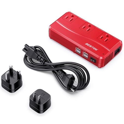 BESTEK Universal Travel Adapter 220V to 110V Voltage Converter with 6A 4-Port USB Charging and UK/AU/US/EU Worldwide Plug Adapter (Red) - Image 1