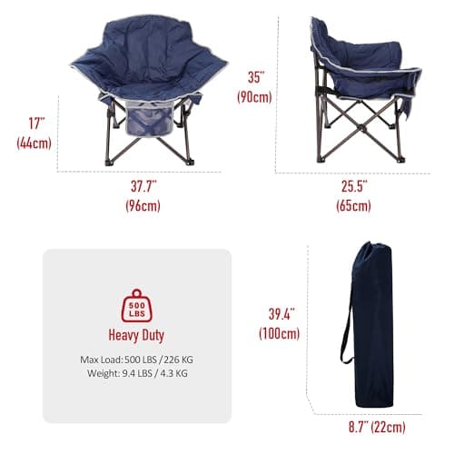 SUNNYFEEL Oversized Camping Chair Heavy Duty Folding Moon Chair Large Sofa Chair for Adults 500 LBS Portable Camp Lawn Chair with Storage Bag for Beach, Trip, Lawn, Outdoor Camp for Adults & Carry Bag - Thumbnail 3