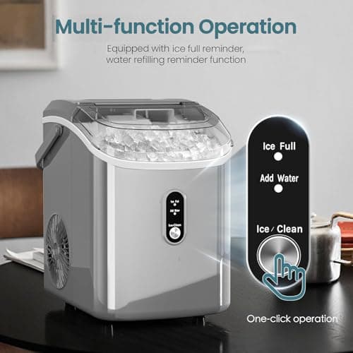 Antarctic Star Countertop Ice Maker with Soft Chewable Pellet Ice, 34lbs/24Hrs, One-Click Operation, Self-Cleaning Portable Peddle Ice Machine with Ice Scoop for Kitchen,Office,Bar,RV (Grey) - Thumbnail 4