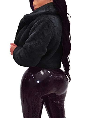 RAMOUG Women Shaggy Faux Fur Coat Fluffy Jacket Open Front Long Sleeve Cardigan M Black - Thumbnail 2