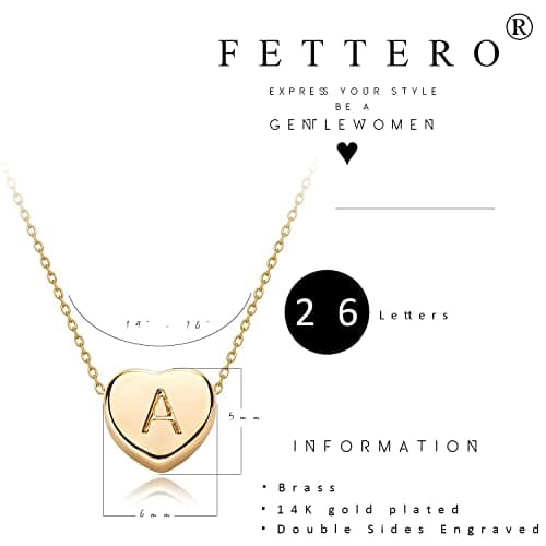 Fettero Tiny Gold Initial Heart Necklace-14K Gold Plated Handmade Dainty Letter Heart Necklace for Women Necklace Jewelry (A) - Thumbnail 4