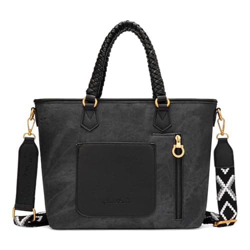 Montana West American Flag Tote Bag for Women Vintage Patriotic Western Shoulder Purse with Braided Top Handles and Crossbody Strap for Work Travel Everyday Use MW-HB-1385G-8317BK - Thumbnail 4