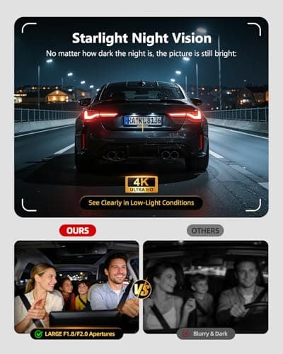 4K Dash Cam Front and Rear, Dash Camera for Cars 2 Channel 5.8GHz WiFi6 HDR Night Vision Dash Cam Built-in GPS, G-Sensor, Loop Recording, 170°Wide Angle, 24H Parking Mode - Thumbnail 3