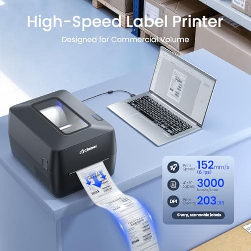Thermal Transfer Label Printer- Bluetooth 4x6 Shipping Printer for Small Business, Warehouse, Retail and Office, Barcode Maker for Asset Tracking, Inventory and Logistics, Compatible with Phone and PC - Thumbnail 2
