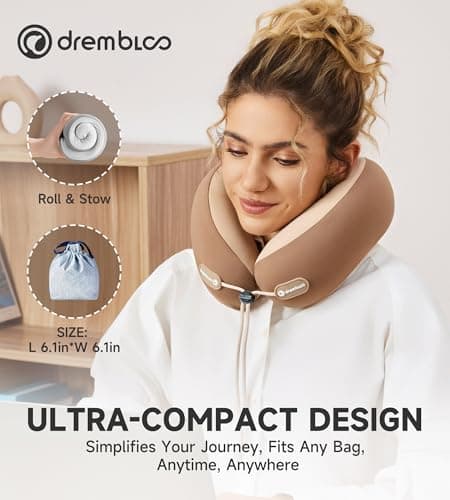 drembloo Neck Pillow Airplane, CertiPUR-US® BASF Memory Foam Cooling Travel Pillows for Sleeping, Adjustable Flight Sleep Pillow with Comfortable Breathable Cover, Portable Plane Accessories - Thumbnail 5