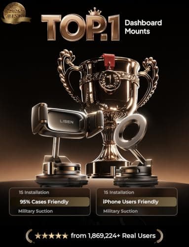 LISEN Suction Phone Mount, [Industry First] Auto-Adjusting Phone Holder Suction, Easy One Touch Suction Cup Phone Mount Cell Phone Mount Dash for iPhone 17 Pro Max 16 15 14 Galaxy S26 25 All Cases - Thumbnail 2