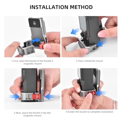 Flymile Pocket 4 Magnetic Mount Stand, 180° Adjustable Aluminum Metal Cage Frame Clamp Desk Bracket for Osmo Pocket 4, Expansion Adapter Magnet Handle ＆ Cold Shoe for DJI Osmo Pocket 4 Accessories - Thumbnail 3