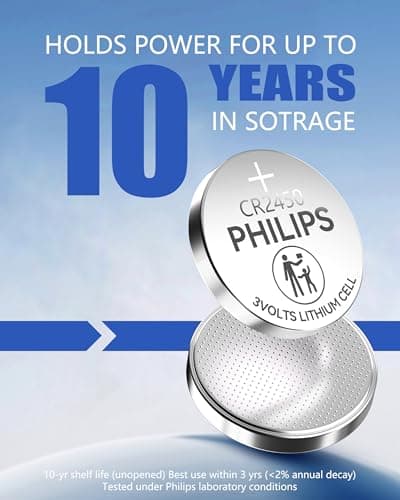 Philips CR2450 3V Lithium Button Cell Battery, 10 Pack, 10 Year Shelf Life, Leak Proof, Child Resistant Packaging Works with Key Fob, Home Devices - Thumbnail 3