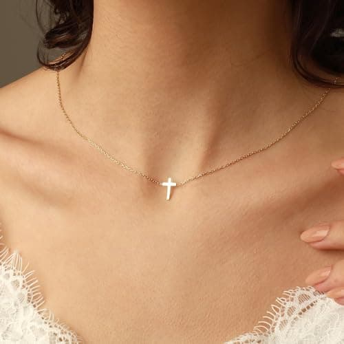 JNZSSWHJJH Cross Necklace for Women - 18K Gold Plated Womens Cross Necklace Gold Jewelry Easter Basket Essentials Stuffers Fillers Christian Religious Christmas Gifts for Women Teens - Thumbnail 4