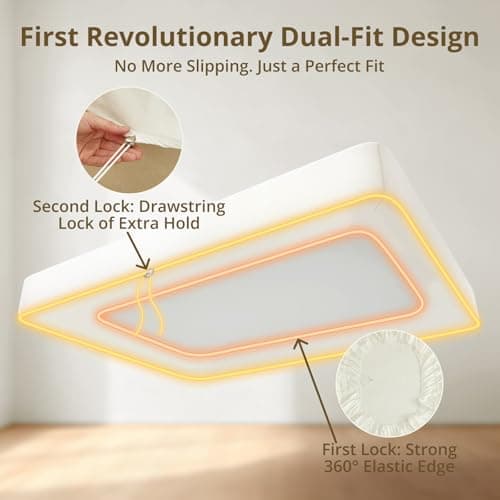 Queen Fitted Sheet Only with Drawstring and 360° Elastic Strap for Tight Fit, 100% Long-Staple Cotton Fitted Queen Sheet, Luxury Soft, No Slippage, 1000TC, Deep Pocket Fits 8" to 16" Mattress - Thumbnail 2