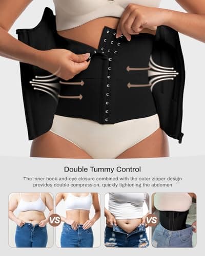 Waist Trainers for Women for Daily Wear, Faja Body Shaper Corset with Tummy Control for Workouts, Postpartum Recovery, and Yoga Sessions — Breathable and Supportive Black - Thumbnail 3