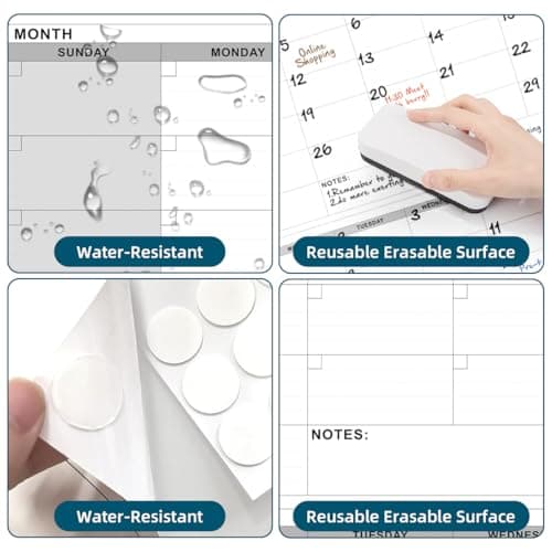 46" x 63" Dry Erase Wall Calendar - Undated 3-Month Agenda Planner Calendar, Erasable and Reusable Whiteboard with Large Daily Boxes, Notes, Stickers, Vertical Layout for Office, Classroom, or Home - Thumbnail 5