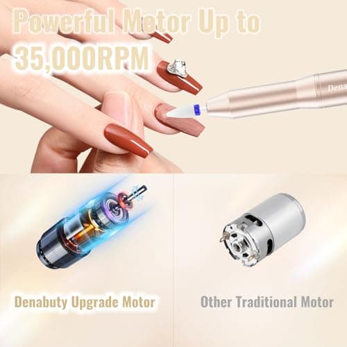 Denabuty Electric Nail Drill Cordless, 35000RPM Portable Electric Nail File with LCD Display and 12 Nail Drill Bits for Acrylic & Gel Nails, Professional Manicure & Pedicure Kit Set Golden - Thumbnail 4