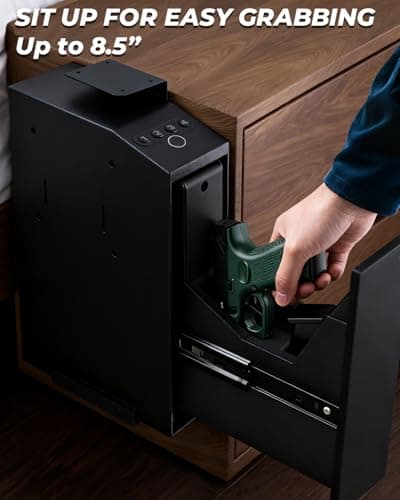 Biometric Pistol Gun Safe with Auto Sliding Door – 0.1s Quick Access Handgun Safe for Nightstand, Desk, Bedside, Truck – Fingerprint, PIN Code & Key Access Security Box - Thumbnail 3