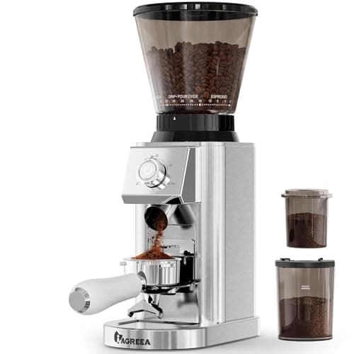 IAGREEA Conical Burr Coffee Grinder for Espresso, 48 Adjustable Precise Timed Grind Settings Electric Coffee Bean Grinder, Anti-Static Stainless Steel One Touch Grinder with Portafilter Holder - Image 1